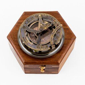 Magnetic Brass Gilbert Compass with Wood Box 3 Inch Heavy Duty for Navigational